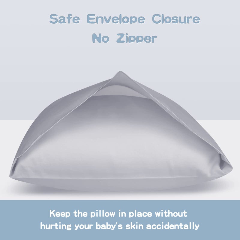 LULUSILK Organic Cotton Toddler Pillowcase 2 Pack, 14 x 20 Travel Pillow Case Cover for Babies, Kids, Boys and Girls, Soft and Breathable Small Pillow Cases with Envelope Closure, Light Grey - Image 4